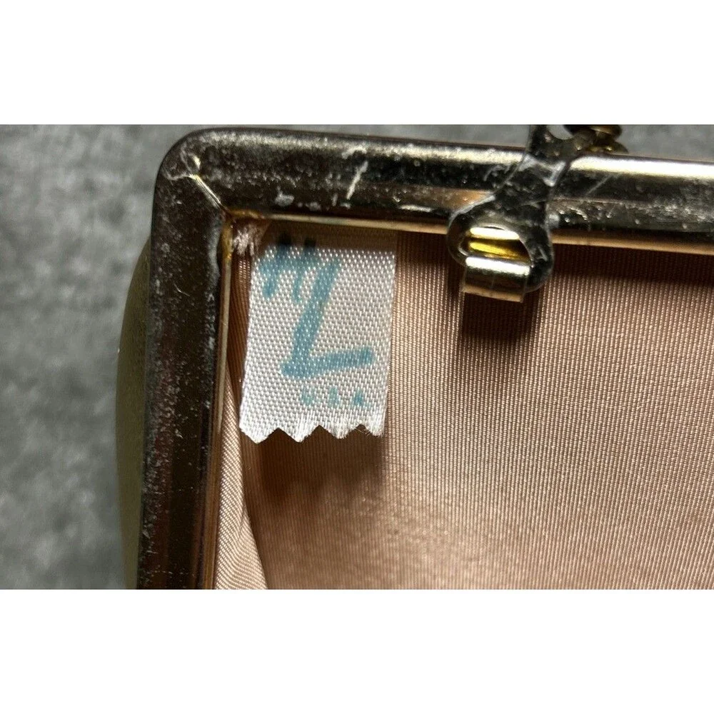 Vintage Gold Metallic Clutch Purse Evening Bag Chain Strap Satin Lined 50’s 60’s - Picture 10 of 16